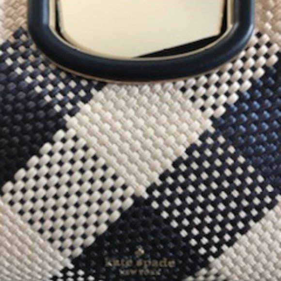 KATE SPADE NWT Gingham Woven Straw Clutch/Crossbody in Navy Blue & Ivory Alexia - Picture 6 of 16